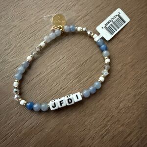 Little Words Project x Peloton Blue and White Beaded Bracelet. JFDI Jenn Sherman